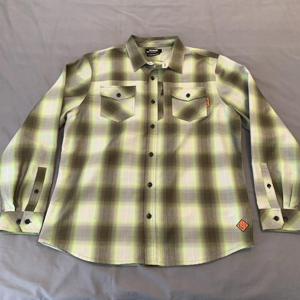 Off The Grid Shirt Mens XL Green Plaid Long Sleeve Button Front Outdoor Casual